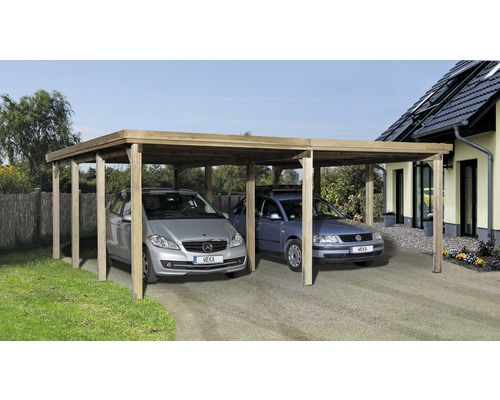 Carport double weka Optima 603x612 cm, traité en autoclave par imprégnation