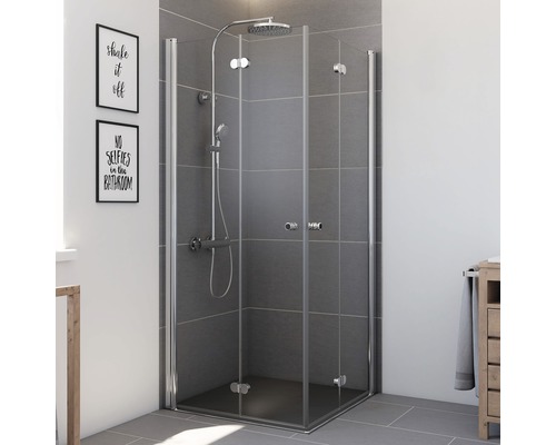 Douche accès d'angle avec porte pivotante-pliante Breuer Elana Komfort 80x90 cm en verre décoratif Mastercarre, profilé couleur noire