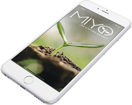 Smartphone mit MIYO Smart Garden App Anzeige
