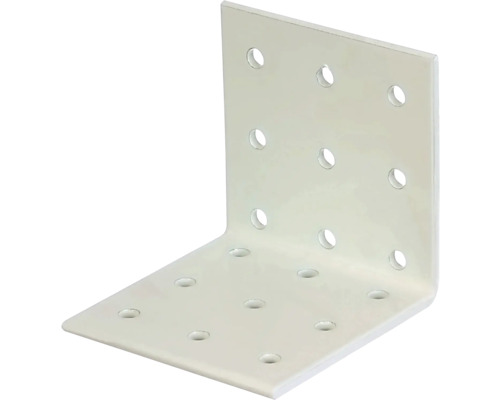 Équerre à plaque perforée 60x60x60mm, blanche avec revêtement plastique, 1 unité Connecteur d''angle en L avec trous pour constructions en bois
