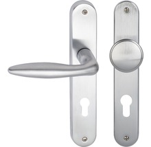 Garniture de poignée de porte avec plaque longue et bouton rotatif en métal
