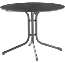 Table de jardin ronde avec fonction pliable et structure métallique
