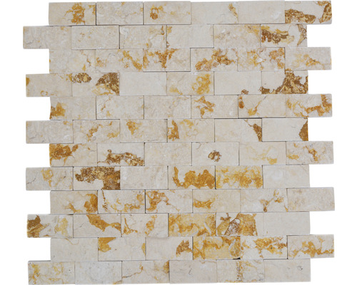 Mosaïque en pierre naturelle Brick Splitface sunny beige 30x30 cm Tapis de mosaïque en pierre naturelle