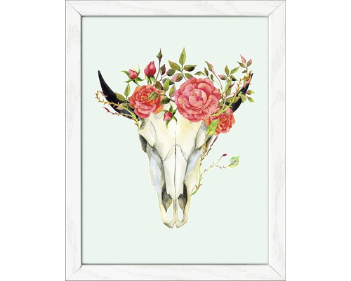 Gerahmtes Bild mit einem Schädel mit Blumen