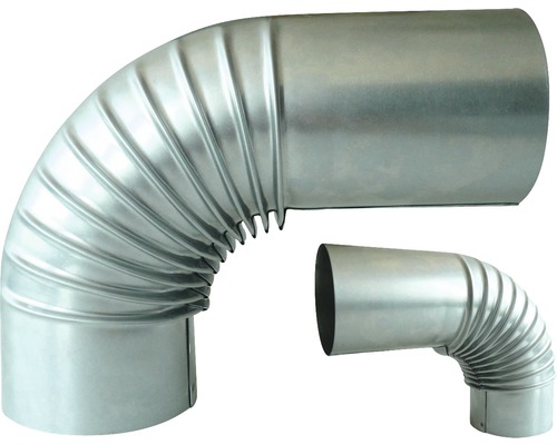 Ofenrohr-Bogen Bertrams 90° Ø 120 mm feueraluminiert silber mit Verlängerung Zwei Ofenrohrbögen aus Metall