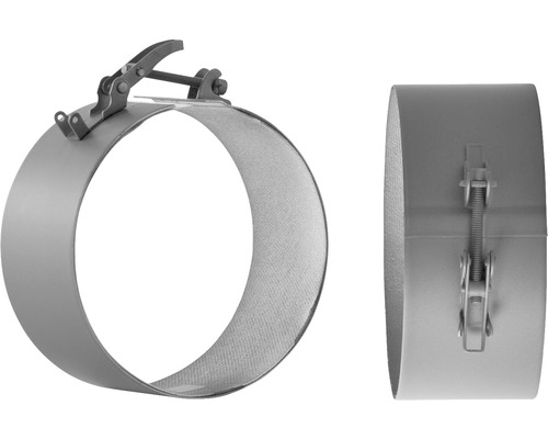 Ofenrohr- Verbinder Bertrams "Bride" Ø 180 mm senotherm lackiert schwarz Ofenrohrschelle mit Schnellverschluss in zwei Ansichten