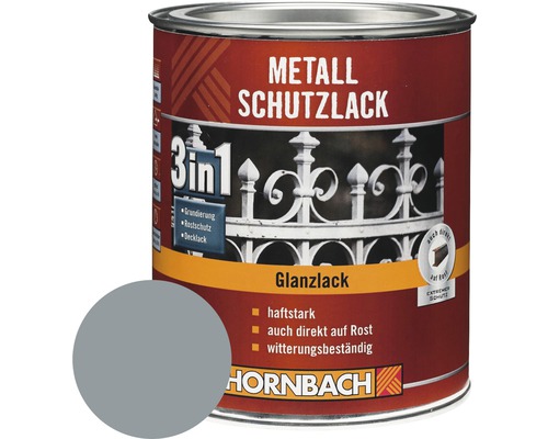 Peinture anti-rouille HORNBACH 3 en 1 brillante gris argent, 750 ml Peinture de protection pour métaux en bidon avec finition brillante et logo Hornbach.