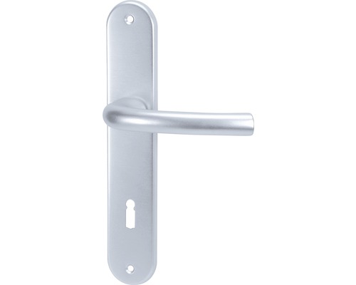 Poignée sur plaque longue Monic alu F1 anodisé BB pour portes intérieures Garniture de porte avec rosace à clé
