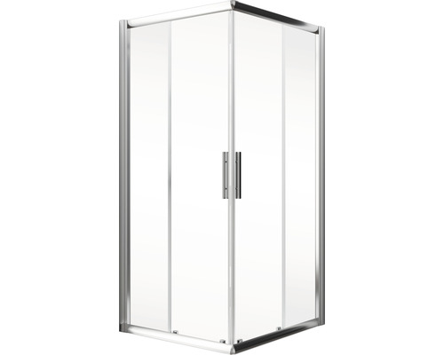 Cabine de douche d''angle avec verre clair et cadre argenté