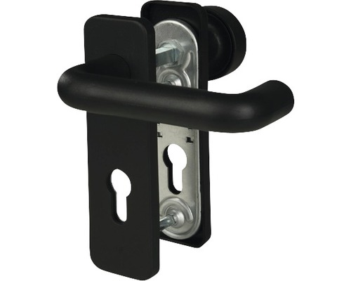Poignée de protection anti-incendie noir cylindre profilé avec bouton + poignée pour portes d’appartement gauche/droite-0