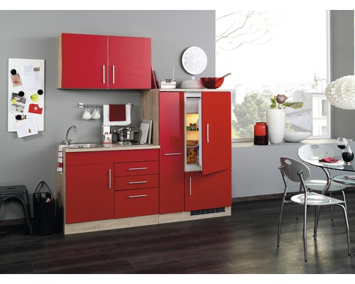 Held Möbel Singleküche mit Geräten Toronto 190 cm Frontfarbe rot Matt  Korpusfarbe sonoma eiche - HORNBACH Luxemburg