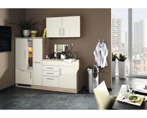 Held Möbel Singleküche mit Geräten Toronto 190 cm Frontfarbe creme matt Korpusfarbe sonoma eiche zerlegt