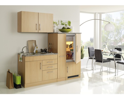 Held Möbel Singleküche mit Geräten Toronto 190 cm Frontfarbe buche matt Korpusfarbe buche zerlegt