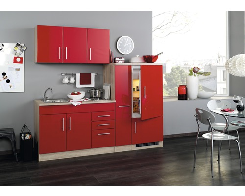 Frontfarbe HORNBACH Held hochglanz sonoma Küchenzeile Korpusfarbe 210 rot Luxemburg - Toronto Möbel Geräten eiche cm mit zerlegt