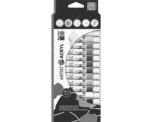 Marabu Artist Acrylfarben Set mit zwölf Tuben à zwölf Milliliter