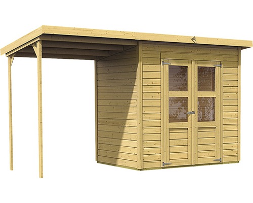 Holzgartenhaus mit Anbau und Doppeltür