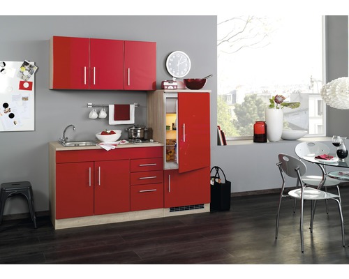 Held Möbel Singleküche mit Geräten Toronto 180 cm rot hochglanz zerlegt
