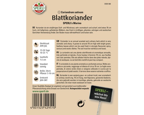 Blattkoriander Samenpackung von Sperli