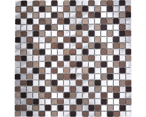 Aluminiummosaik XAM A971 kupfer/silber 31,7x31,7 cm Mosaikfliese mit Metall-, Holz- und Steinoptik