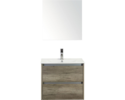 Set de meubles de salles de bains Sanox Dante lxhxp 61 x 170 x 46 cm couleur de façade nebraska oak avec vasque en céramique blanc