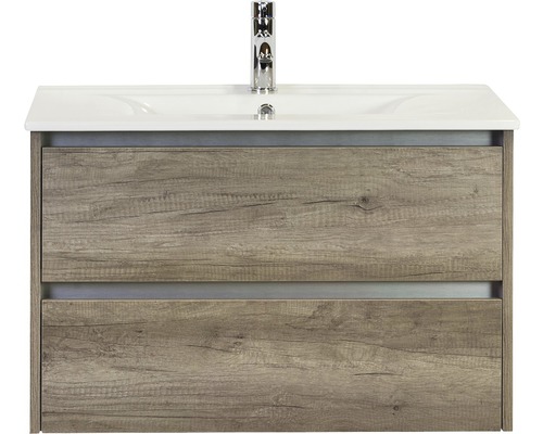 Set de meubles de salles de bains Sanox Dante lxhxp 81 x 52 x 46 cm couleur de façade nebraska oak avec vasque en céramique blanc