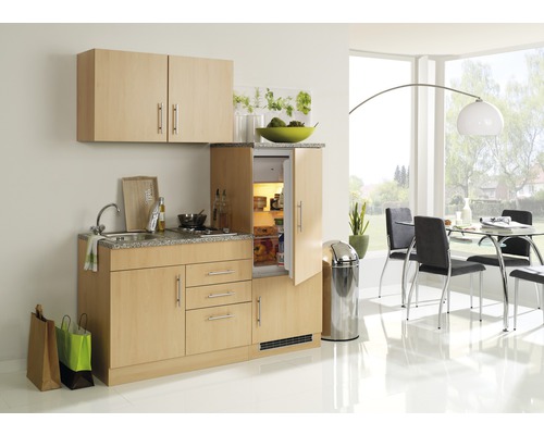 Held Möbel Singleküche mit Geräten Toronto 160 cm Frontfarbe buche matt Korpusfarbe buche zerlegt