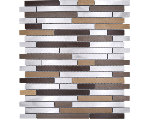 Aluminiummosaik XAM A991 kupfer/silber 29,8x33,8 cm Mosaikfliese mit Holz-, Metall- und Steinoptik