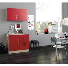 Held Möbel Miniküche mit Geräten Toronto 100 cm Frontfarbe rot hochglanz Korpusfarbe sonoma eiche zerlegt-thumb-0
