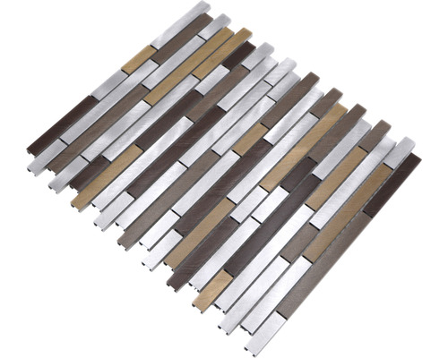 Mosaikfliesenmatte mit Aluminium-, Holz- und Metalleffekt
