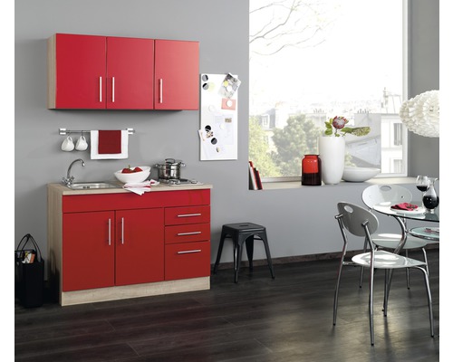 Held Möbel Miniküche mit Geräten Toronto 120 cm rot hochglanz zerlegt