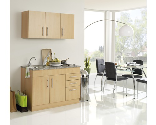Held Möbel Miniküche mit Geräten Toronto 120 cm Frontfarbe buche matt Korpusfarbe buche zerlegt