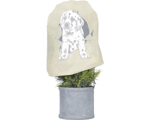 Housse en intissé chien Videx Ø 110 x H 110 cm, beige-gris Pot de fleurs avec housse à motif de chien