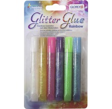 Glorex Glitter Glue Rainbow Set, six tubes de colle à paillettes pour la création