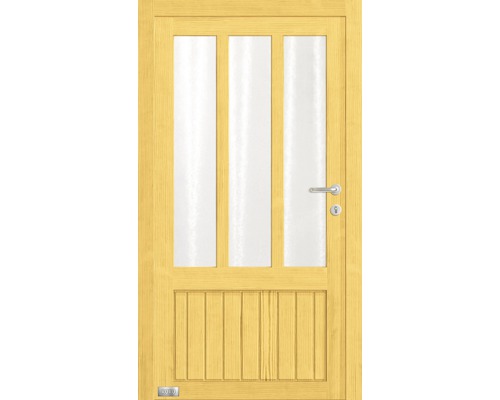 Porte en bois avec inserts en verre et poignée