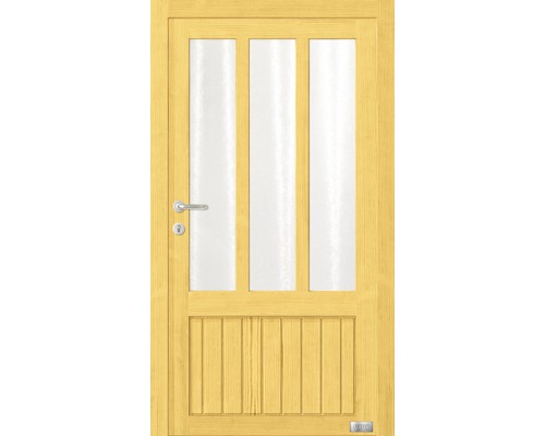 Porte en bois avec vitrages et poignée