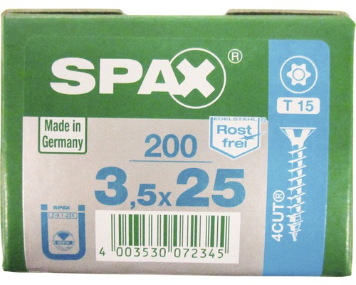 Emballage de vis Spax 3,5x25 mm, Made in Germany, acier inoxydable