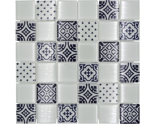 Mosaïque de verre Quadrat Crystal XCM8OP1 blanc 30x30 cm Carreau de mosaïque avec différents motifs