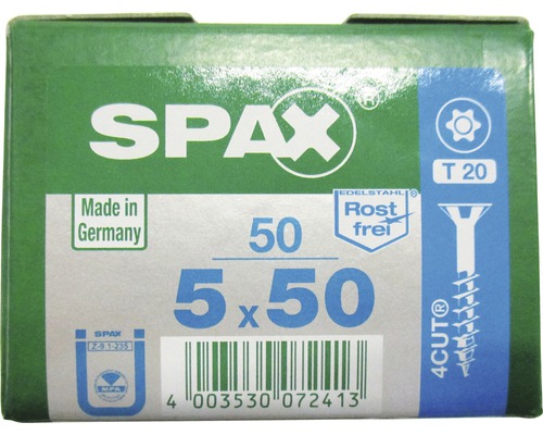 Boîte de vis SPAX, 5 x 50 millimètres, en acier inoxydable, Made in Germany