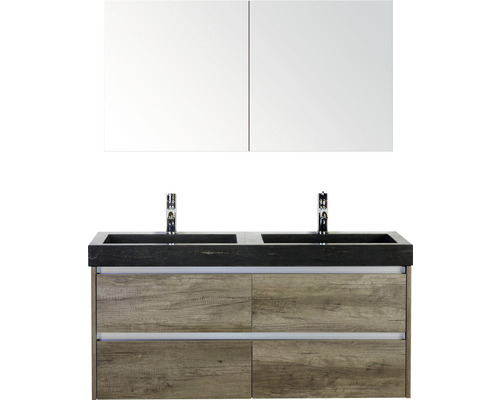Set de meubles de salle de bains Sanox Dante lxhxp 121 x 170 x 45,5 cm couleur de façade nebraska oak avec vasque en pierre naturelle noir