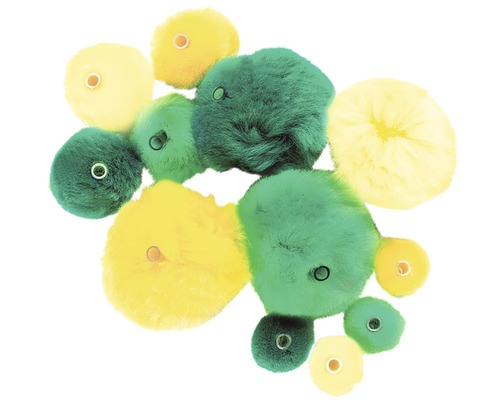Pompons acrylique avec œillet vert mélange env. 45 pièces