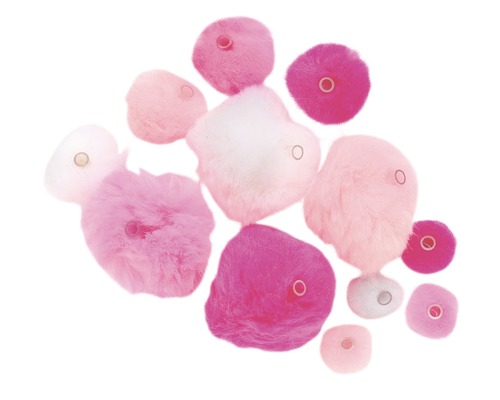 Pompons acrylique avec œillet rose mélange env. 45 pièces