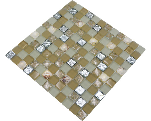 Mosaikfliese mit Glas-, Stein- und Muschelelementen