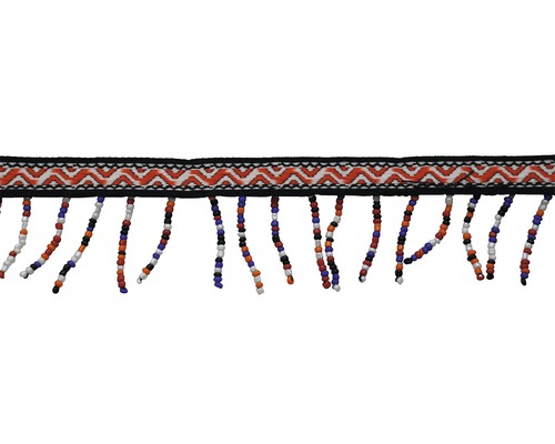 Bande de garniture avec motif tissé et franges de perles