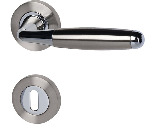 Poignée sur rosace Solid 8 acier inoxydable/poli/satiné BB pour portes intérieures Garniture de poignée de porte avec rosette pour portes à clé
