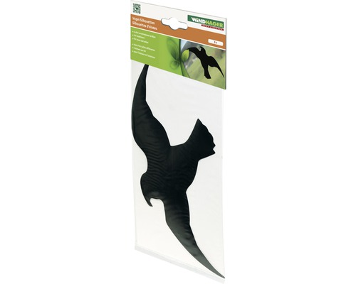 Vogelabwehr Silhouette Windhager selbstklebend schwarz 3 Stk Verpackung mit drei Vogelsilhouetten zur Vogelabwehr