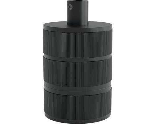 Lampenfassung alu E27 schwarz/matt Modell mit 3 Ringen Calex Creations 63x48 mm Schwarze Lampenfassung mit geriffelter Oberfläche
