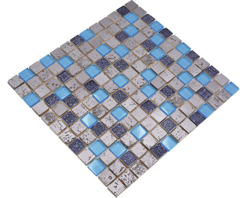 Mosaïque en pierre naturelle, verre et céramique