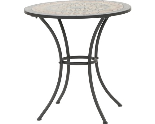 Table de balcon Siena Garden Prato pierre aspect mosaïque Ø 70 h 69,5 cm gris