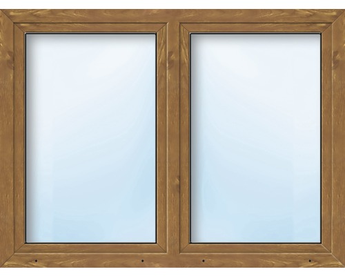 Fenêtre en plastique 2 vantaux avec montant vertical verre de sécurité trempé ARON Basic blanc/golden oak 1600x1600 mm-0