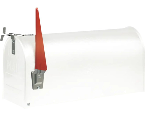 Burg Wächter Briefkasten US-Mailbox Stahl verzinkt BxHxT 170/220/480 mm weiß Briefkasten mit roter Fahne für eingehende Post